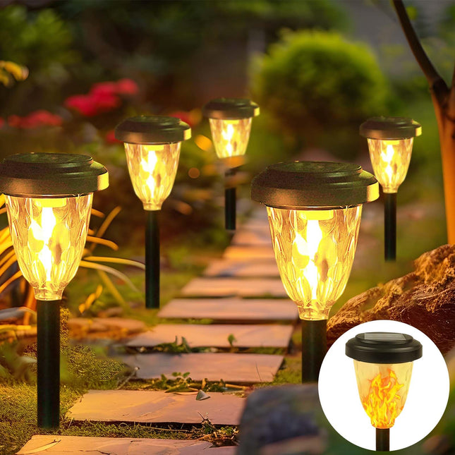 8PK 2Modes (Steady on/Flickering) Solar Christmas Lights, Solar Garden Lights, Auto On/Off Outdoor Lights With Flickering Flame, Solar Pathway Lights For Christmas Decorations (Teardrop-shaped)