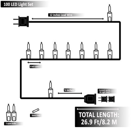 Holiday Essence 100 LED Red Christmas, White Wire 26.9 Feet Long String Lights Set for Outdoor/Indoor Décor, Valentines Day, Wedding, Halloween, Christmas Tree, Lighting Decorations, UL