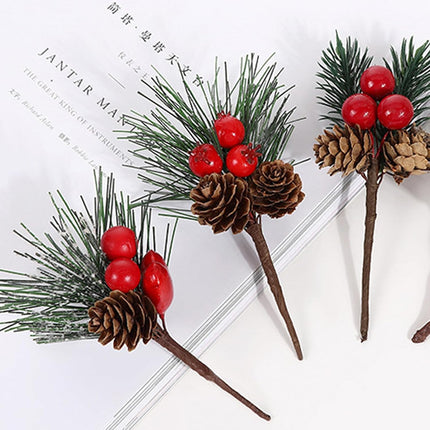 12PCS Christmas Berries Pine Cones Artificial Floral Picks Winter Garland Christmas Decorations with Red Berries Pine Needle for Craft Table Fireplace Bar Party Holiday Decor