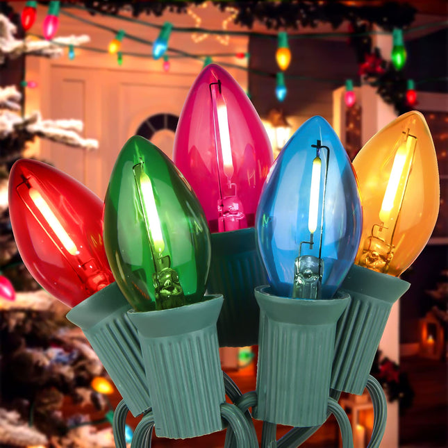 C7 LED Christmas Lights, 25Ft C7 Multicolor Christmas String Lights with 27 Clear Multicolor Bulbs, C7 LED String Lights for Christmas Tree Decor Patio, 0.6 Watt E12 Candelabra Base