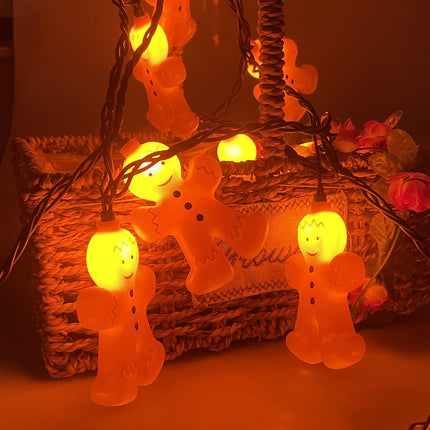 SUNSGNE 8.5FT Christmas Gingerbread Man String Lights, Decorative Indoor Fairy String Lights with 10 Gingerbread Man, Connectable Light String for Home Party Holiday Xmas Decor - Green Wire