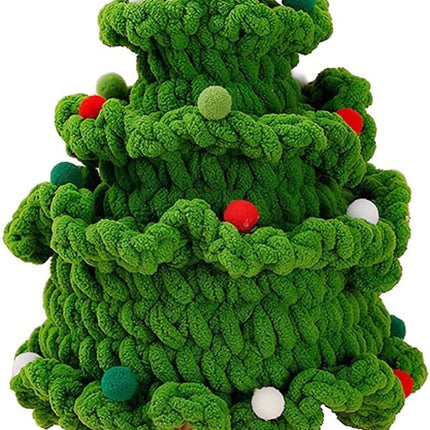 Mini Small Christmas Tree Handcrafted Knit Yarn Tabletop Christmas Trees with Adorable Pom Poms Wood Base Xmas Eve Festive Desktop Decor Cute Warm Holiday Accent Unique Handmade Idea