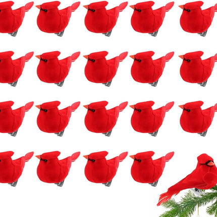 20PCS Christmas Mini Cardinal Clip on Tree Ornaments Bird Decorations, Small Red Artificial Birds Foam Feather Birds for DIY Crafts Christmas Tree Gardening Wreath Decoration(Red)