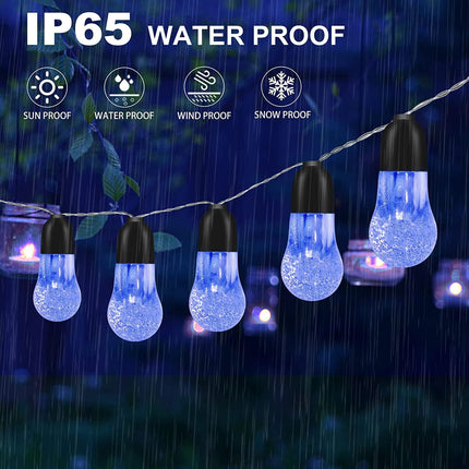 Outdoor String Lights Battery Operated 33FT 50LED Patio Lights Waterproof 8Modes Remote Indoor Twinkle Fairy Christmas Lights for Outside Party Wedding Bedroom Xmas Tree Halloween Decorations-Blue