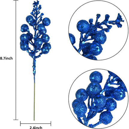 Artiflr Blue Berries Picks, 14 Pack Artificial Berry Stems for Christmas Tree Decorations, Crafts, Holiday and Home Decor, 7.9 Inches (Dark Blue)