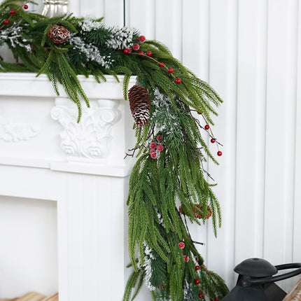 Real Touch Norfolk Pine Christmas Garland, Soomeir Christmas Wreath, Evergreen Artificial Decor Ornaments, for Home Mantle Fireplace Staircase Lintel Decoration