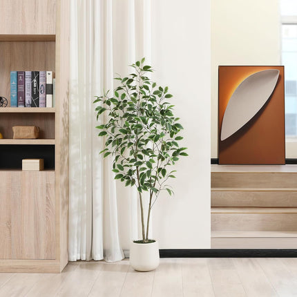 Artificial Ficus Tree, 5FT Fake Silk Ficus Plant with Planter, Indoor Faux Ficus Trees Covered Lifelike Green Moss Floor Plants for Home Office Living Room Decor and Housewarming s