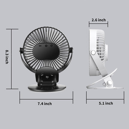 7 Clip On Fan,5000Mah Battery Operated Fan,Rechargeable Personal Fan,3 In 1 Desk Portable Usb Fan,Led Light,3 Speeds,720°Rotation