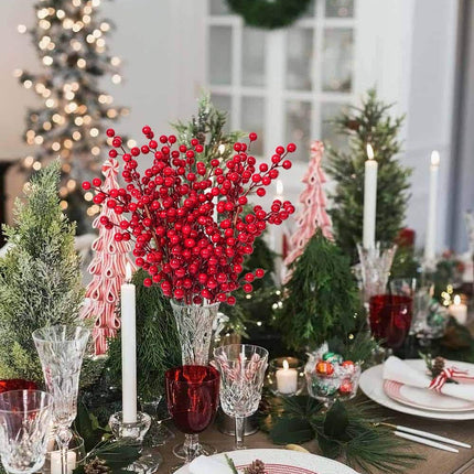 DearHouse 4 Pack Artificial Red Berry Stems Holly Christmas Berries for Festival Holiday Crafts and Home Decor, 20 Inches Burgundy Berry Floral Christmas Tree Decoration