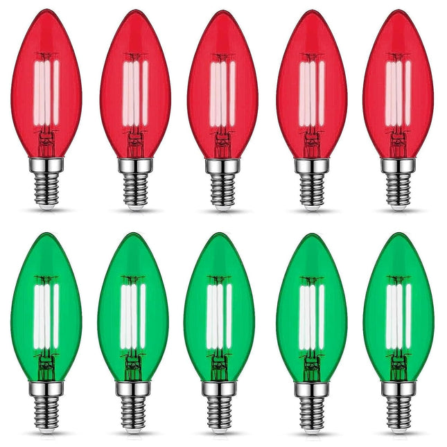 12 Pack Filament E12 Candelabra LED Christmas Light Bulbs 4W 40 Watt Equivalent E12 Candelabra Base Chandelier Bulbs Vintage Halloween Light Bulbs for Party Decoration, Porch, Christmas (Red, Green)