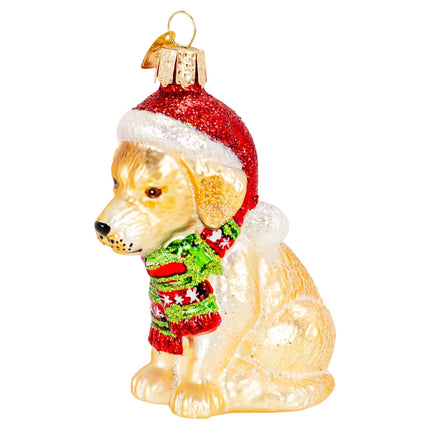 Old World Christmas Holiday Yellow Labrador Puppy Glass Blown Ornament for Christmas Tree