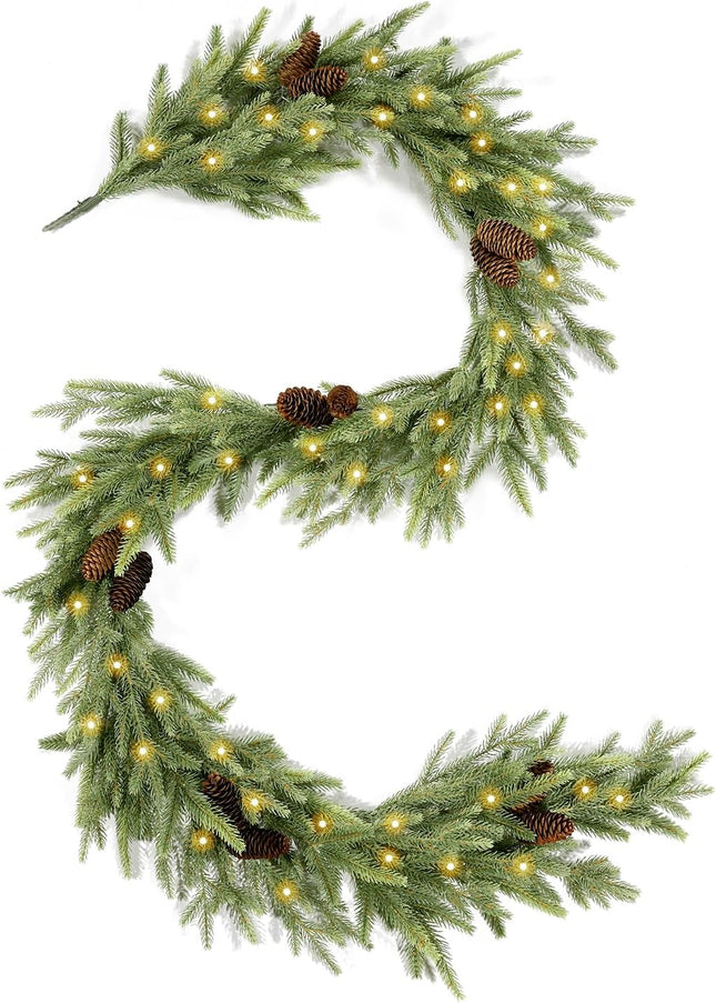 WBHome 6ft Pre-lit Norway Spruce Christmas Garland, Winter Greenery Garland for Christmas with 100 LED Lights, Holiday Seasonal Outdoor/Indoor Home Decor, 6FT Long