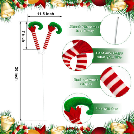 5 Pcs 20 Inch Christmas Picks Christmas Elf Legs Boot Pick Striped and Green Shoes Elf Legs for Xmas Tree Elf Christmas Decor Wire Red Stripe Poseable Legs Decor Xmas Tree Wreath Holiday Party Decor