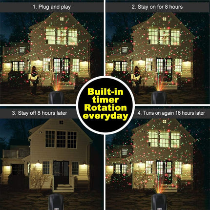 Christmas Laser Light Projector Red and Green Star Laser Lights Show with Timer for Outdoor Decorations Waterproof Landscape Lighting for Christmas and Holidays