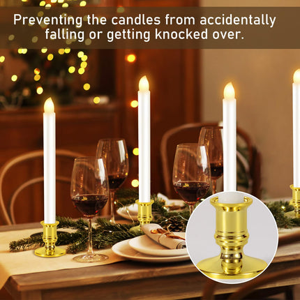 12 Pack Christmas Window Candles, Battery Operated Window Candles with Timer Remote, LED Window Candles with Candle Holders Suction Cups, Flickering Candles for Christmas Decorations, Gold