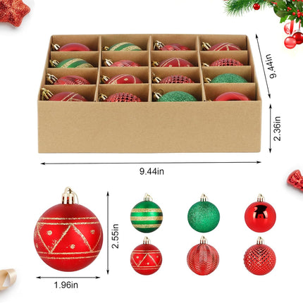 16Pcs Christmas Tree Ball Ornament Set - Red and Green, Shatterproof Decorations for Xmas Tree, Holiday Garland & Wreath. Hooks Included