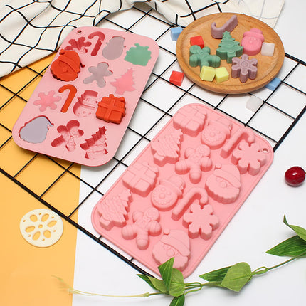 Christmas Molds Silicone Chocolate Molds Christmas Tree Santa Claus Gingerbread Cane Candy Molds 3pcs for Resin, Ice Cube, Soap, Cake Topper