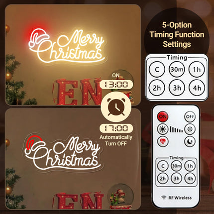 Merry Christmas Neon sign with Timer Remote, Warm White Red LED Christmas Neon Light for Christmas Decoration, Bedroom, Living Room, Home Decor Christmas Party Year Event Area