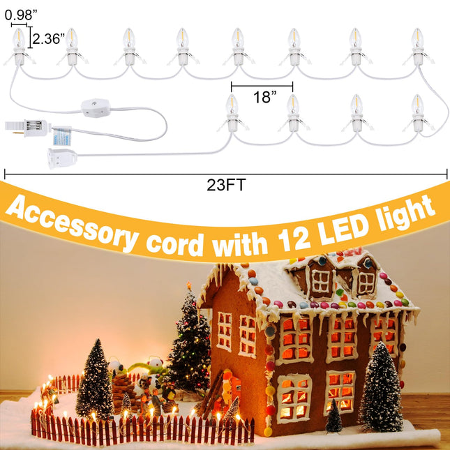 Meonum 1 Pack Christmas Village House Accessories Cord Light Bulbs, C7 Halloween Blow Mold Pumpkin Light with Switch Replacement Compatible with Dept 56 Christmas Holiday Craft Project Decor (12 LED)