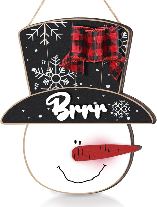 Thyle Christmas Snowman Door Hanger Wooden Front Door Hanger with Buffalo Plaid Bow Snowman Door Wall Plaque Sign Christmas Hanging Door Decor for Christmas Winter Party Home Front Door Decoration