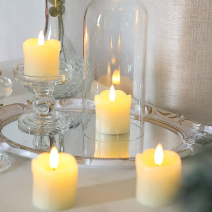Lezonic Flameless Votive Candles Battery Operated with Remote and Timer, Pack of 6 (D:2" X H:2") LED Ivory White Long Lasting Flickering Wax Candles with Realistic 3D Flame