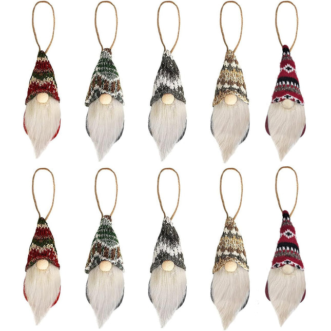 Christmas Gnomes Ornaments, 10 Pieces Handmade Swedish Plush Elf Doll Tree Hanging Gnome Christmas Decorations for Holiday Decor