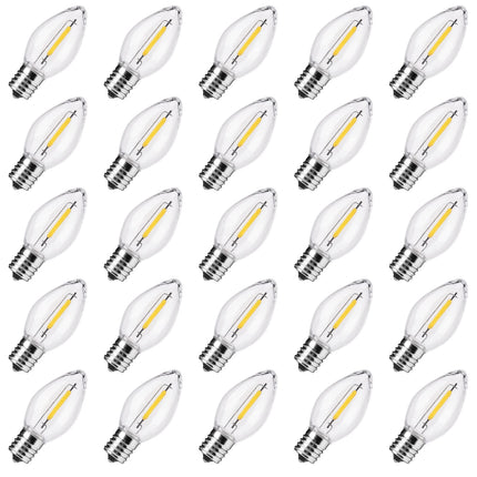 Brightown 25 Pack C7 LED Christmas Light Bulbs, Clear Plastic Night Lights C7 LED Replacement Bulbs for Christmas String Lights, E12 Candelabra Base, Commercial Dimmable Holiday Bulbs, Warm White