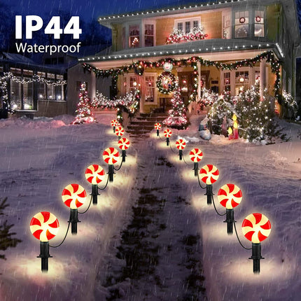 Christmas Walkway Lights Outdoor, 14.4Ft 10 Lollipop Lights Christmas Outdoor Decorations, Peppermint Lights Outdoor Red and White Christmas Pathway Lights