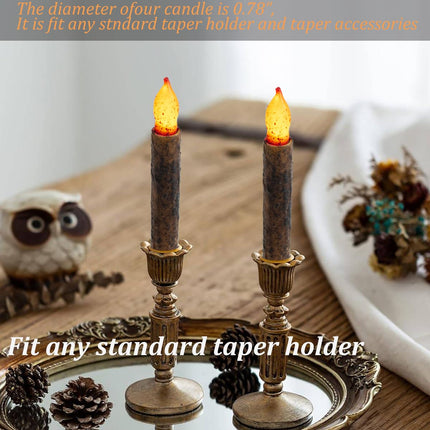 Taper Primitive Candles with Timer 6pcs Real Wax Hand Dipped Battery Operated Flameless Candles for Christmas Halloween Home Decor Church