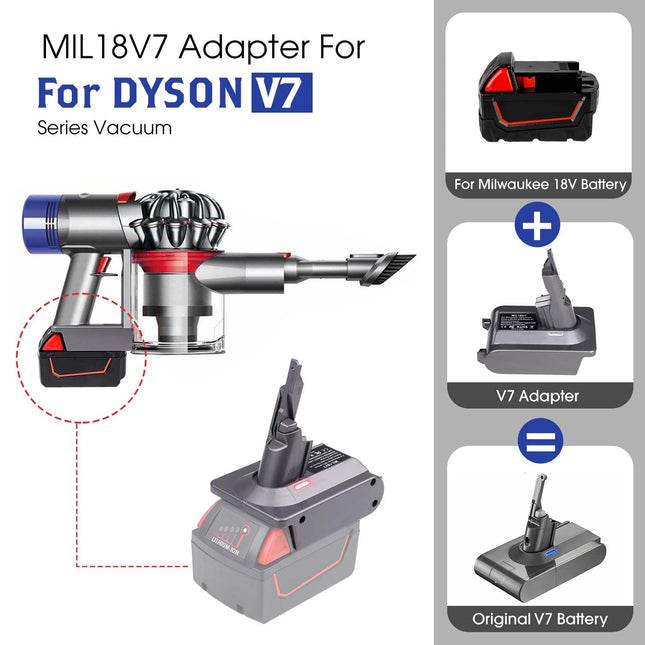 For Dyson V7 Battery Adapter For Milwaukee M18 18V Battery Convert To For Dyson V7 Sv11 Animal Cordless Stick Vacuum Cleaner Handheld Vacuum Converter Mil18V7 Adapter Only, No Battery