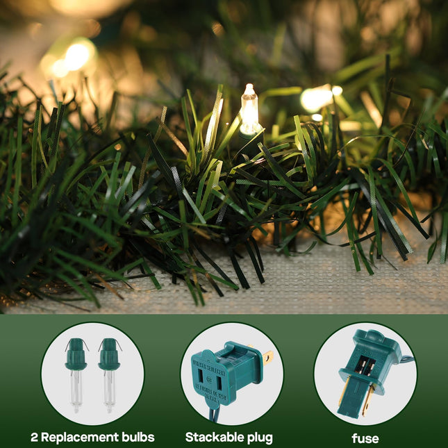 Twinkle Star's 15 ft Pre-lit Christmas Garland,Lighted Artificial Pine Garland with Plug in 35 Count Clear Incandescent Mini Lights, Perfect for Indoor/Outdoor Holiday Decorations