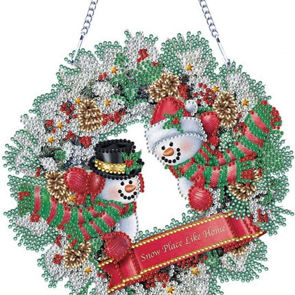 Christmas Diamond Painting Wreath Hanging Sign -Diamond Art - A DIY 5D Crystal Rhinestone Garland Kit for Home Window and Door Decor s
