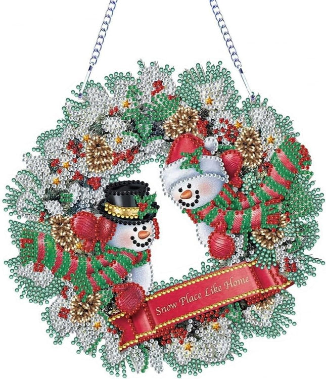 Christmas Diamond Painting Wreath Hanging Sign -Diamond Art - A DIY 5D Crystal Rhinestone Garland Kit for Home Window and Door Decor s