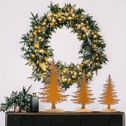 3 Pcs Metal Christmas Tree Tabletop Decor, Rustic Steel Pine Trees Table Centerpieces, Christmas Tree Art Holiday Fall Decoration, with Wood Base for Xmas Fall Winter Holiday (Yellow)