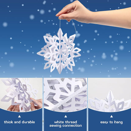 JOHOUSE 12PCS Snowflake Decorations, 3D Paper Snowflake Garland White Hanging Snowflake Ornaments for Winter Christmas Home Decorations