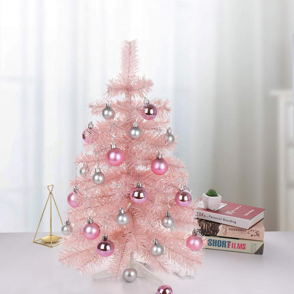 Tabletop Christmas Tree with Lights, Small Pink Christmas Tree Artificial Christmas Pine Tree for Home Kitchen Dining Table Decoration