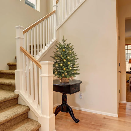 Mini Christmas Trees 24" with 25 LED Lights, 2 ft Decorated Burlap Artificial Tabletop Christmas Trees Home Party Decoration for Kitchen Dining Room Window