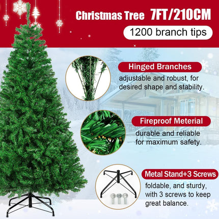 Christmas Tree, 7 FT Artificial Christmas Tree, Xmas Pine Tree with Solid Foldable Metal Stand Perfect for Indoor and Outdoor Holiaday Decoration, Green