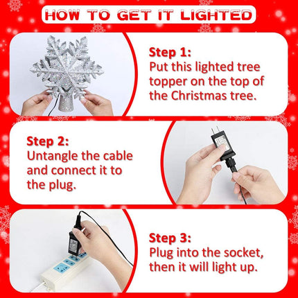 AerWo Christmas Tree Topper Lighted Snowflake Tree Topper with Magic Rotating Snowflake Projector, 3D Glitter Projector Xmas Tree Topper for Christmas Tree Decorations