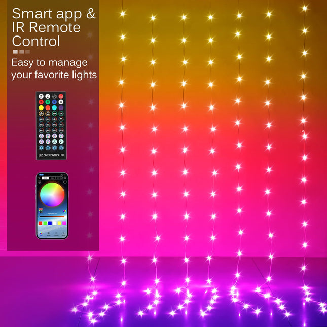 LED Curtain Lights, 9.8ft x 9.8ft 300 LED Color Changing String Fairy Lights Curtain Smart APP Control, Music & Voice Sync for Bedroom Wall Backdrop Indoor Outdoor Christmas Decorations