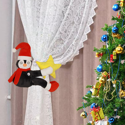 Christmas Tree Toppe Penguin Decorations with Lights，Christmas Penguin Embrace Tree Toppe with Lighted Star,Christmas Home Decor Curtain Tie Wine Bottle Decoration
