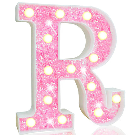 Pooqla LED Marquee Letter Lights, Light Up Pink Letters Glitter Alphabet Letter Sign Battery Powered for Night Light Birthday Party Wedding Girls s Home Bar Christmas Decoration, Pink Letter R