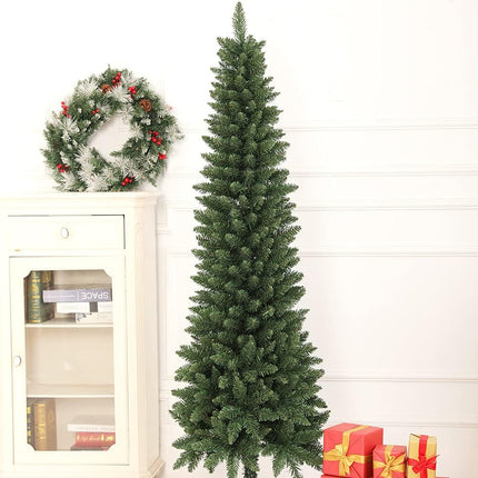 658 Tips Artificial Pencil Christmas Tree, 6ft Pure Xmas Pine Trees with Metal Stand Perfect for Christmas/Parties/Holiday Indoor Outdoor Decoration