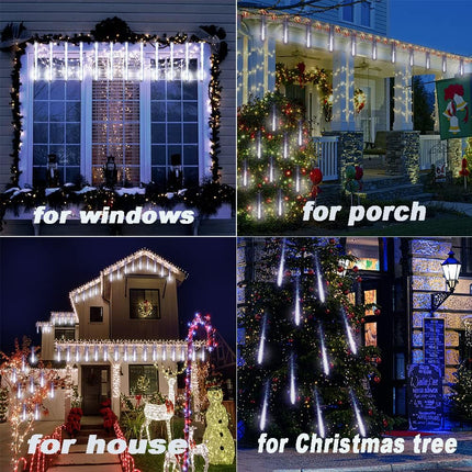 Christmas Lights Outdoor, Meteor Shower Lights 12 inch 8 Tubes LED Snow Falling Lights Icicle Cascading String Lights for Christmas Decoration Tree Garden Wedding Party Holiday, White