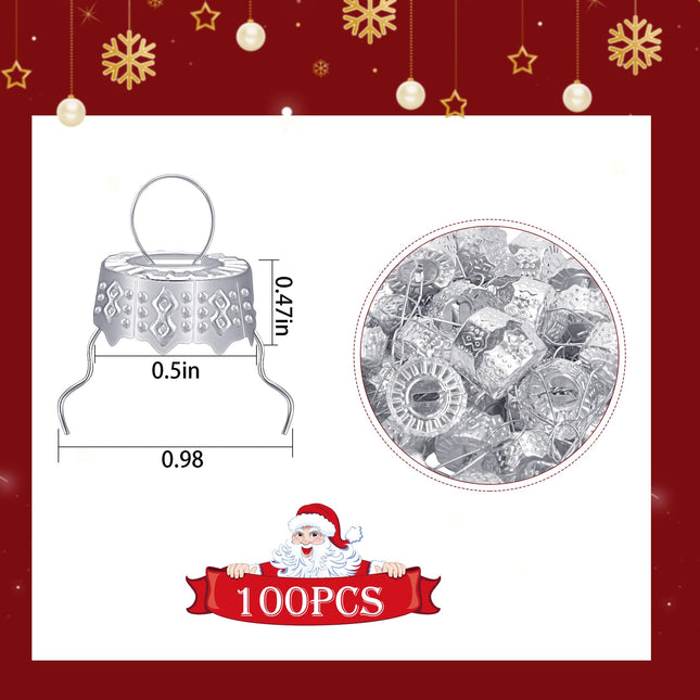 moonoom 100 Pieces Round Christmas Ornament Caps, Christmas Replacement Ornament Hangers Caps for Christmas Tree, Porcelain, Ceramic or Glass DIY Decorations (Silver-1/2inch)
