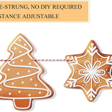 Uniwish 2 Pack Gingerbread Theme Garland Banner Christmas Hanging Decorations Tree Ornaments Christmas Bunting Banner for Xmas Party Holiday Home Wall Decor