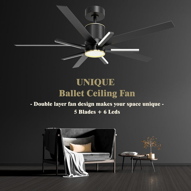 Black Ceiling Fan With Light And Remote，Black And Gold Ceiling Fans With Lights，56 Inch Modern Ceiling Fan With Light For Living