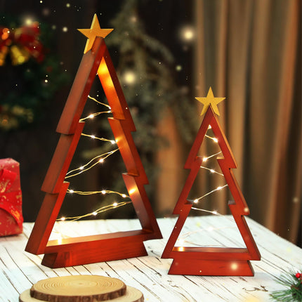 Christmas Table Decorations Wooden Lighted Christmas Trees Rustic Christmas Ornaments Table Centerpieces Xmas Decorations Indoor Fireplace Window Decor Set of 2