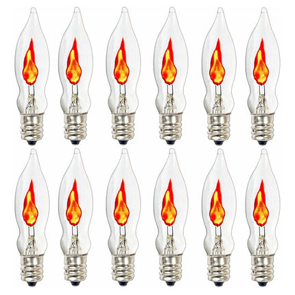 SUNSGNE Christmas Flicker Flame Light Bulbs, Crystal Clear Flame Tip Candelabra Bulbs, Flickering Replacement Bulbs Dances with a Orange Flame, 1 Watt, 120 Volt, E12 Candelabra Base, 12 Pack