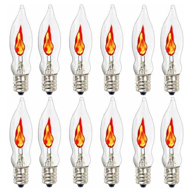 SUNSGNE Christmas Flicker Flame Light Bulbs, Crystal Clear Flame Tip Candelabra Bulbs, Flickering Replacement Bulbs Dances with a Orange Flame, 1 Watt, 120 Volt, E12 Candelabra Base, 12 Pack